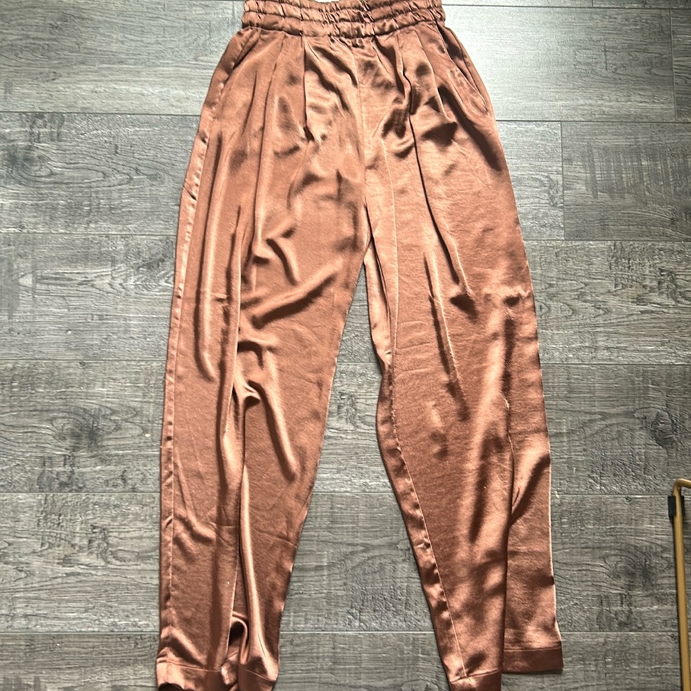 Dynamite Brown Satin High Waist Pants